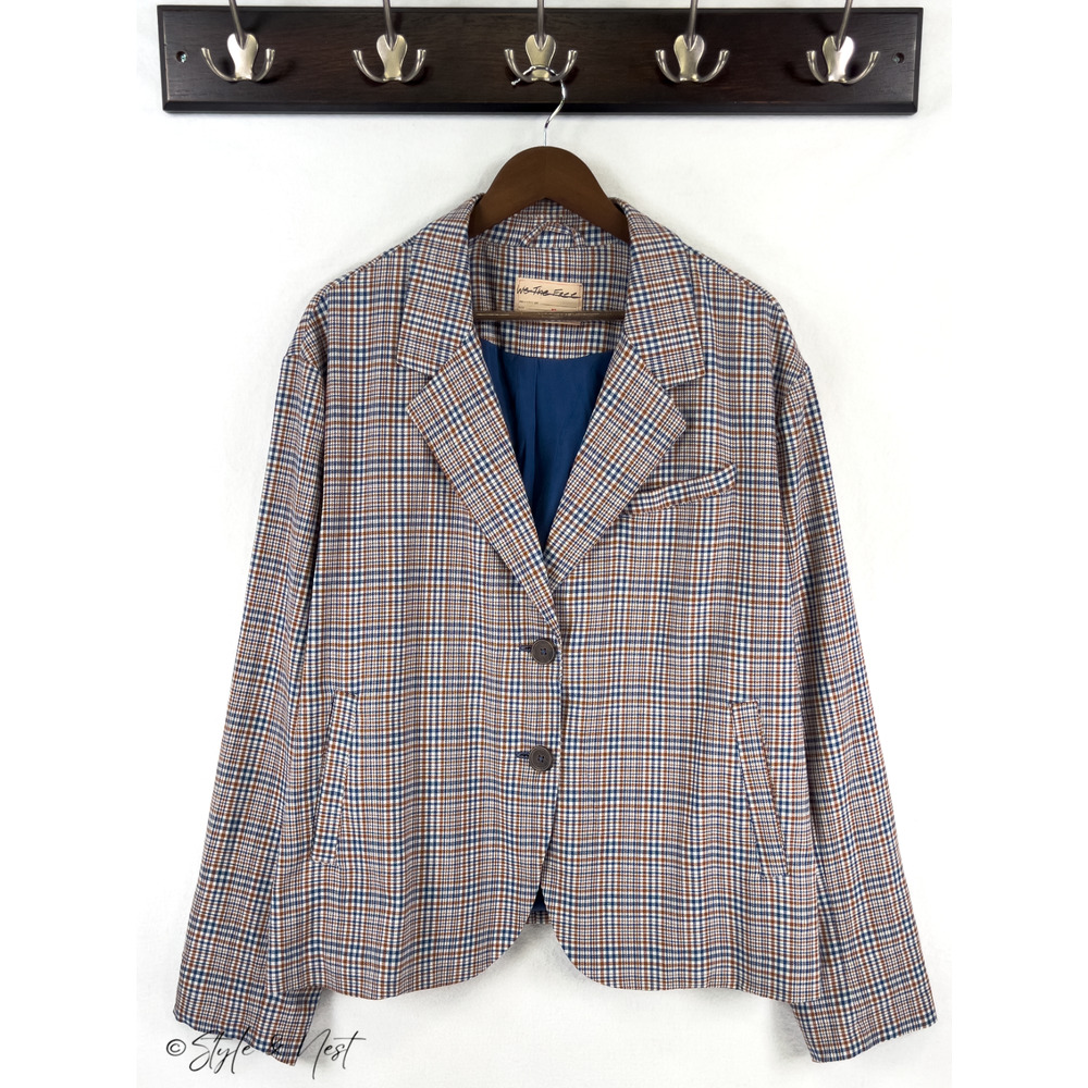 We the Free Gingham Blazer Cali Plaid Jacket Academia Tweed Preppy Oversized XL